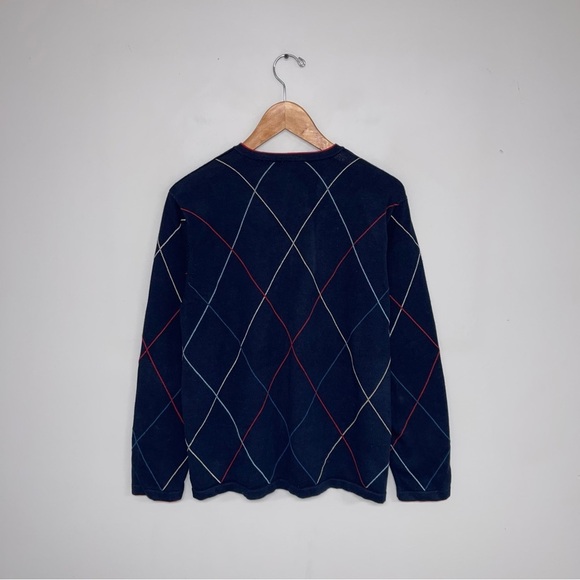 Liz Clairborne Golf Cardigan Women's Size Large Navy Red Argyle Cotton Vintage - Picture 5 of 6